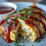 Savory ketchup rice enveloped in a silky, golden omelet, a delightful Japanese meal.