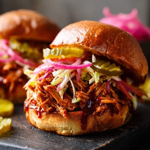 Golden toasted brioche bun stuffed with saucy BBQ Chicken Sandwich, pickles, and onions, served on a checkered picnic blanket.