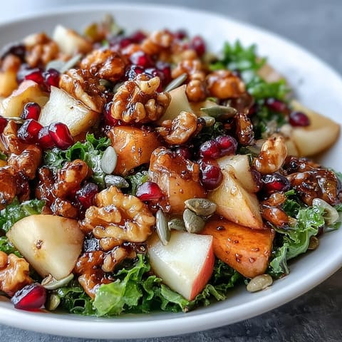 Shiny pomegranate seeds and chopped walnuts mingle with diced pears and bright orange segments in this Pomegranate and Walnut Salad.