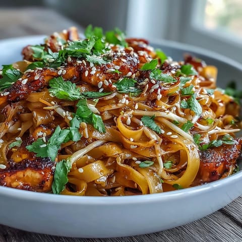 Hearty Gochujang Swede Noodles topped with fresh scallions, crunchy bean sprouts, and toasted sesame seeds for a savory kick.