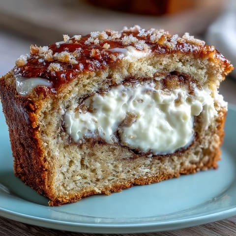 Freshly baked Cream Cheese Cinnamon Swirl Banana Bread cooling on a wire rack with visible moist crumb texture.