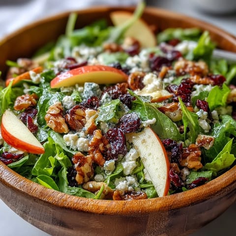A vibrant Mixed Greens and Apple Bowl featuring sliced apples, walnuts, crumbled feta, and a honey-Dijon vinaigrette, ready to serve.