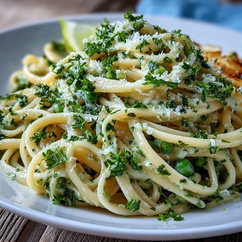 Bright lemon butter pasta with peas and Parmesan, a vibrant vegetarian dish bursting with spring flavors and creamy richness.