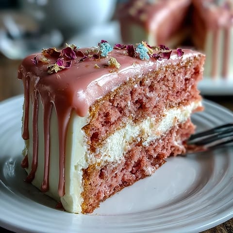 Bridal shower Rosé Velvet Cake: delicate pink crumb with elegant gold drip pour.