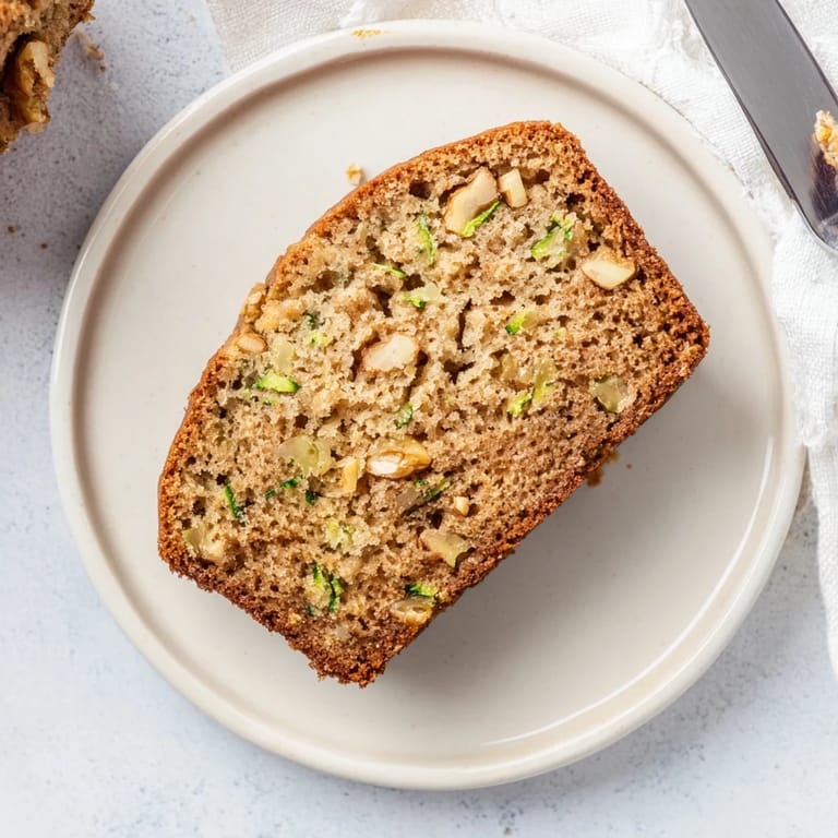 Freshly baked Zucchini Bread with a crackly cinnamon-sugar top, ready to slice and spread with butter for breakfast.