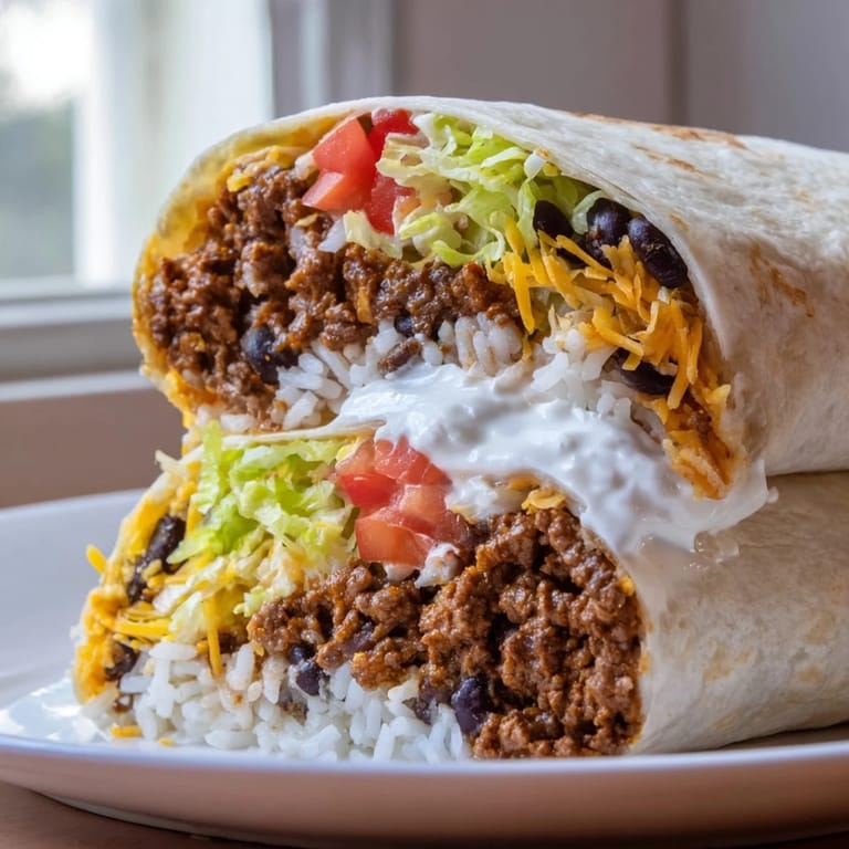 Freshly assembled Beef Burrito wrapped tightly in foil, ready to serve with chips, salsa, and sour cream on the side.
