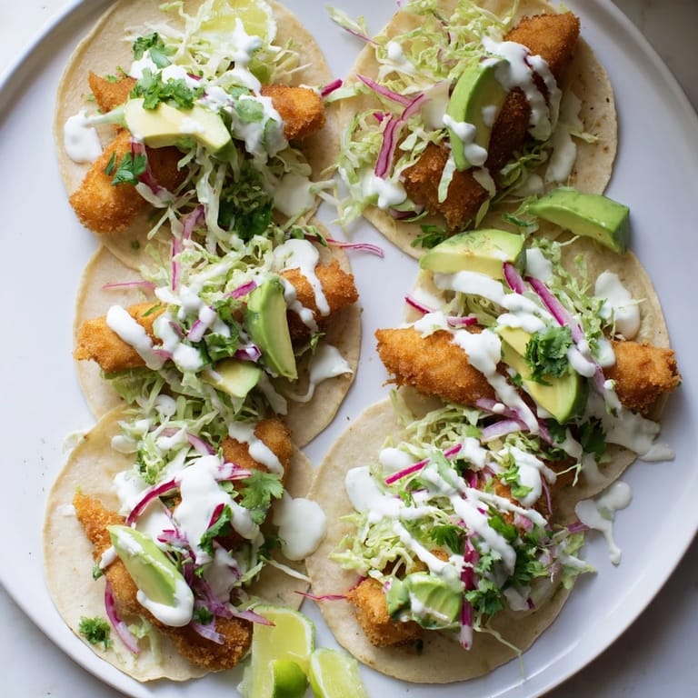 Crisp fried fish tacos topped with crunchy slaw and fresh cilantro on warm corn tortillas.