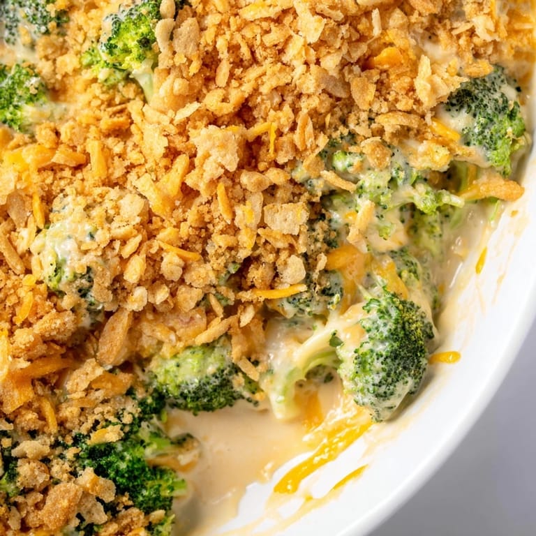 Broccoli Casserole served as a vegetarian side dish for a festive family dinner.
