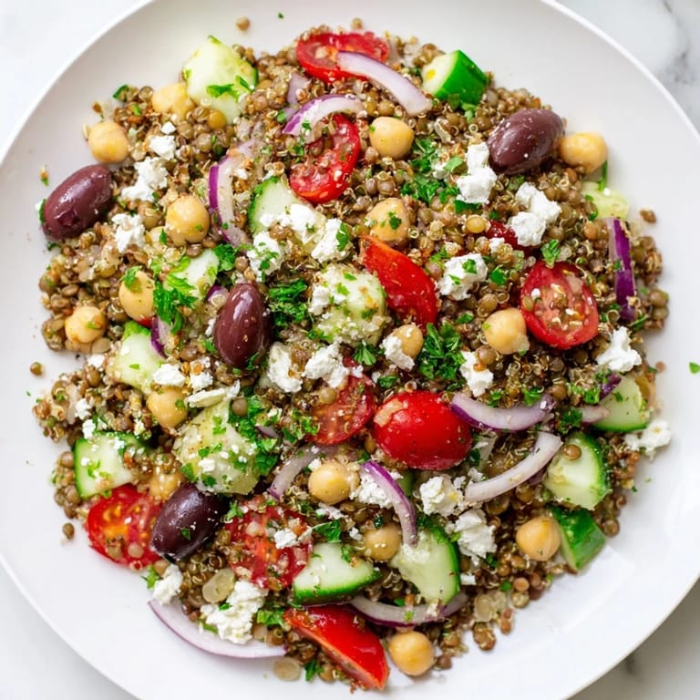 Healthy Greek Power Salad with colorful vegetables and legumes tossed in olive oil, ready for a light dinner.