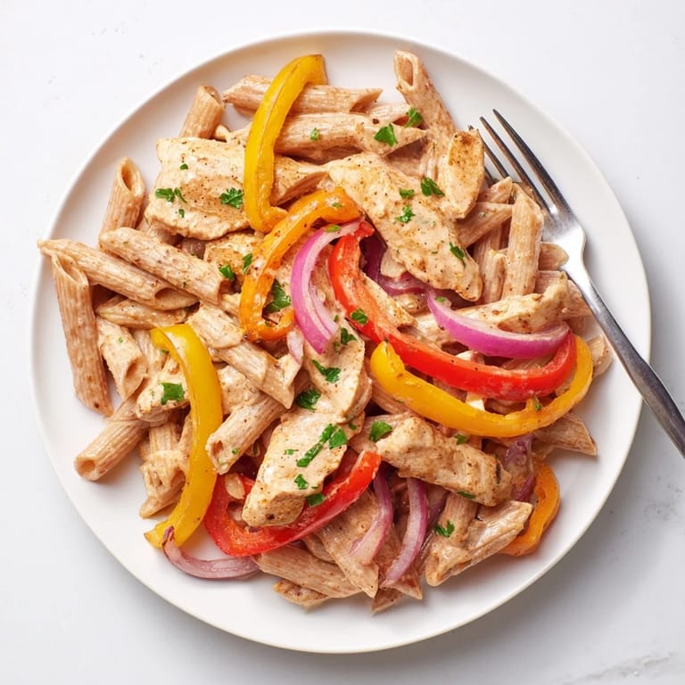 Steaming plate of Cajun Chicken Pasta Lite garnished with fresh parsley, ready for a guilt-free weeknight dinner.