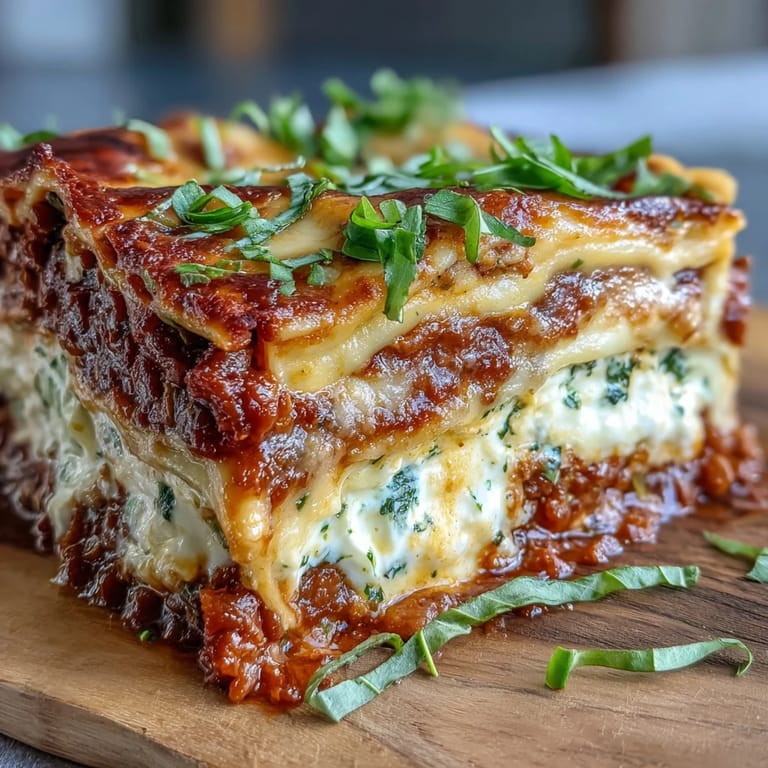 Rustic skillet of One-Pan Smoky Veggie Lentil Lasagne served with torn fresh basil and crusty bread.