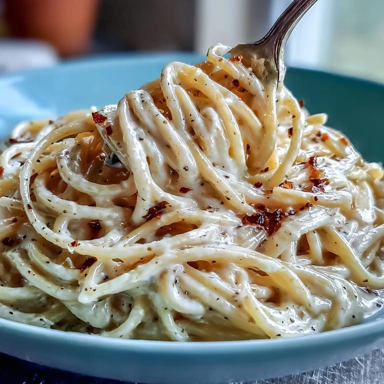 Cacio e Pepe plated with a golden butter swirl and extra Pecorino Romano beside a glass of white wine.