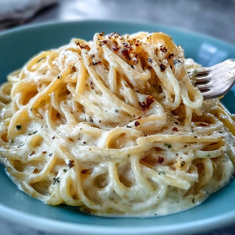 Warm Cacio e Pepe served on a rustic Italian table, finished with a shower of freshly cracked black pepper.