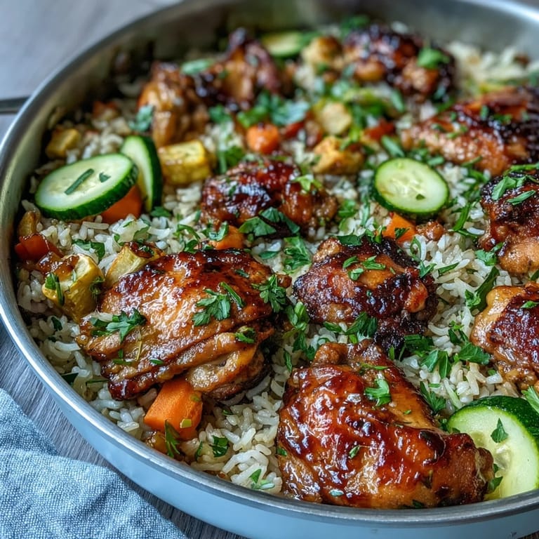 One-Pan Bold Honey BBQ Chicken Rice cooked in a cast iron pan, ready to serve with a fresh lime wedge.