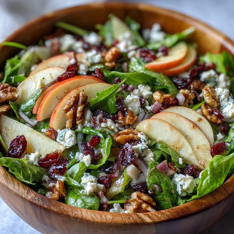 Mixed Greens and Apple Bowl tossed with greens, apples, walnuts, and cheese, finished with a homemade apple cider vinaigrette dressing.
