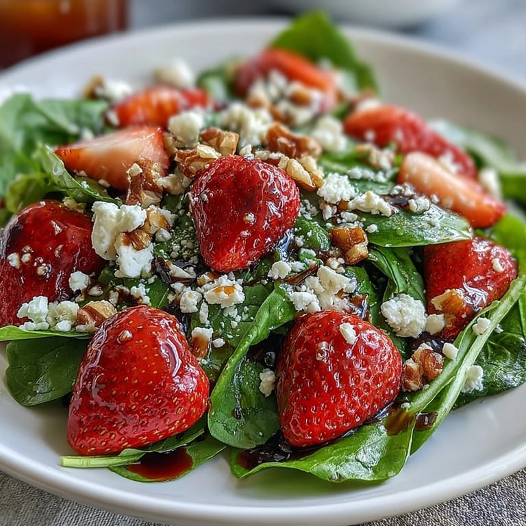 Strawberry Arugula Salad with Goat Cheese and Balsamic Glaze - Sweet strawberries and crisp arugula tossed with red onion, crunchy pecans, and a honey-kissed balsamic drizzle for a perfect spring side.