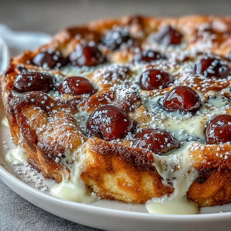 Juicy cherries baked in a silky vanilla bean custard, creating a rustic French dessert.  