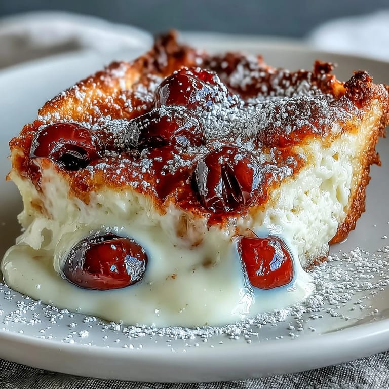 Classic French cherry clafoutis with a light, creamy texture and delicate vanilla aroma.