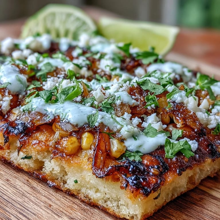 Crispy flatbread layered with spiced street corn, tangy crema, and crumbled cotija for a bold Cinco de Mayo bite.