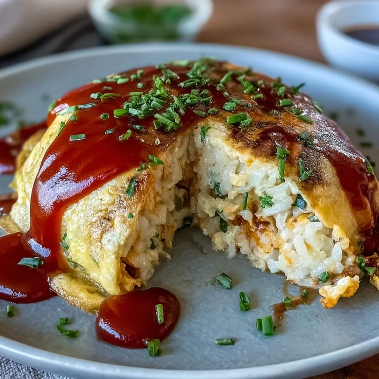 Experience classic Omurice: tender ketchup rice topped with a perfectly cooked, tender egg.