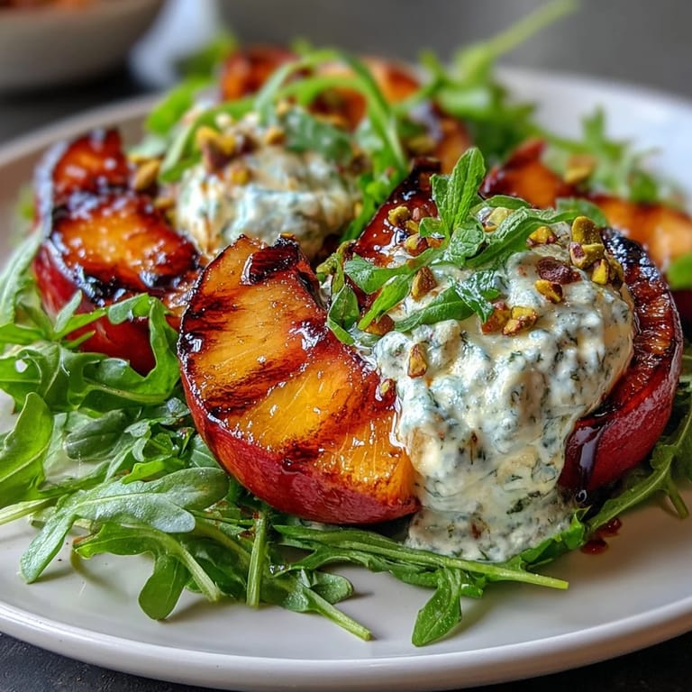 Vibrant grilled peach and burrata salad, ready for a summer meal.
