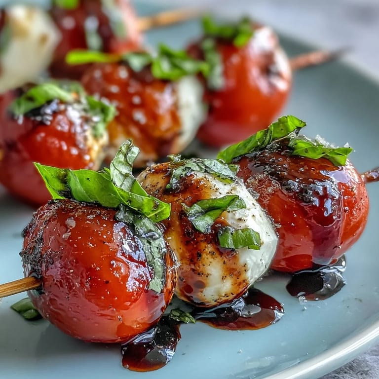 Colorful mini Caprese salad skewers ready for easy, flavorful, gluten-free entertaining and snacking.