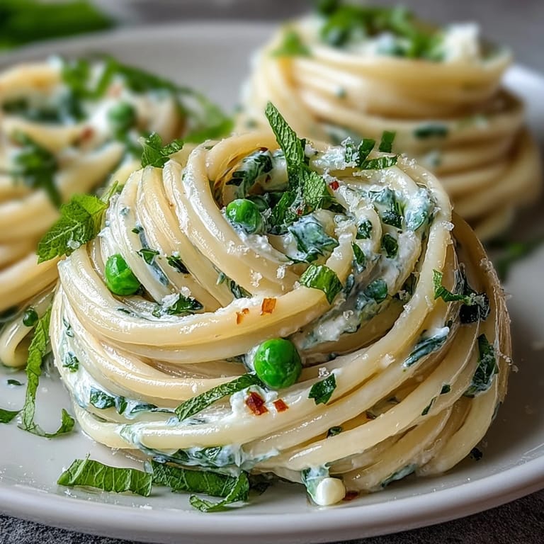 Bright Lemon Ricotta Pasta dish, served with garden peas and aromatic mint.
