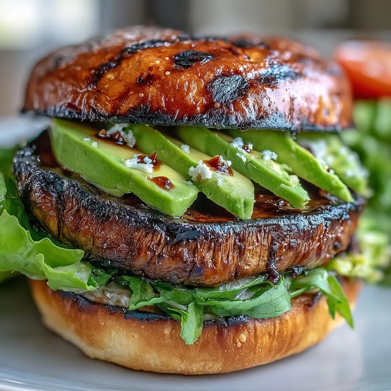 Deliciously charred portobello mushroom burgers ready to be assembled with toppings.