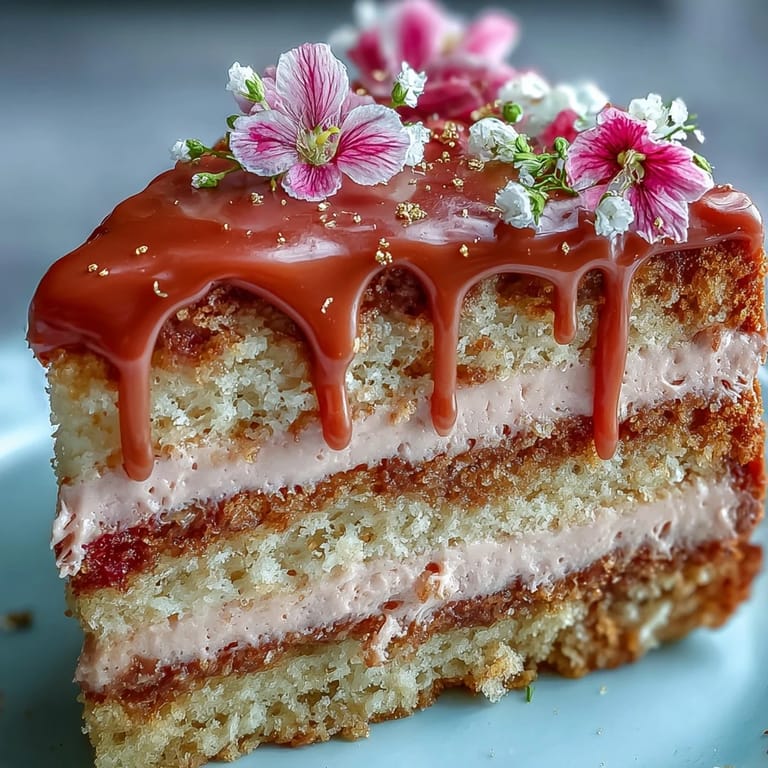 Decadent Rosé Velvet Cake, featuring a luxurious gold drip, perfect for celebrations.