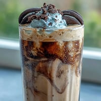 A creamy, indulgent cookies and cream cold brew with smooth coffee and crushed chocolate cookies swirled together.